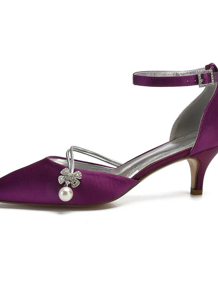 Heels Dark with Kitten and Women's Satin Blue Pearl FashionChic