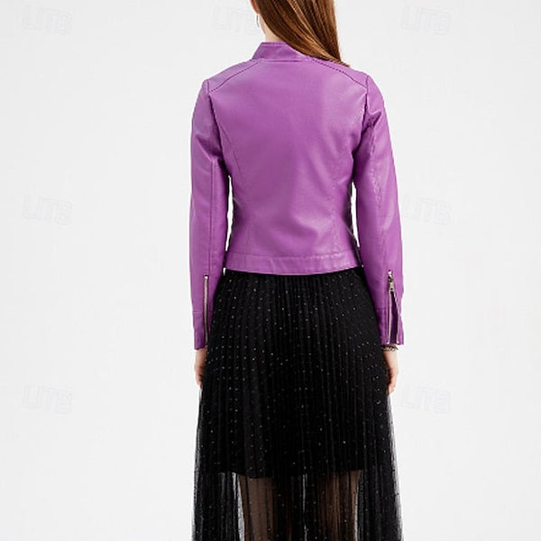 Women's Leather Faux Jacket Pocket Zipper Comfortable FashionChic