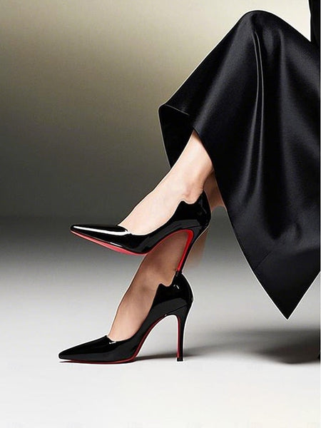 High – Soles Pointed Heels Patent Red with Leather Black Toe FashionChic