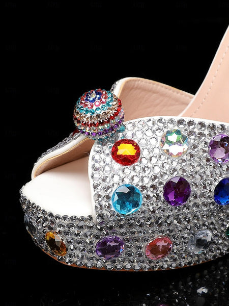 with Heel Women's Matching Rhinestone Platform Sandals High FashionChic