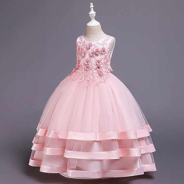 Girls' Wedding Kids Colored Party Dress Solid Sleeveless FashionChic