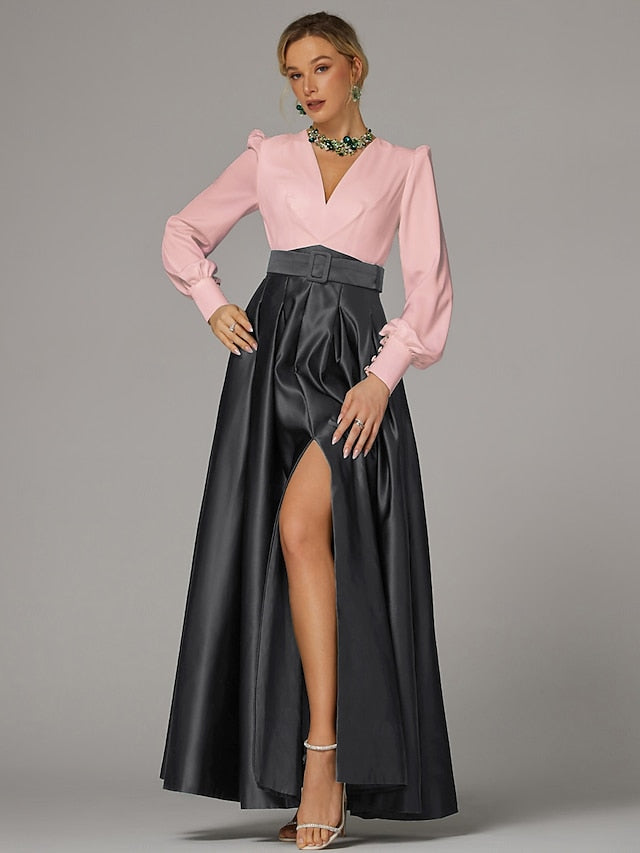 Gown Split Floor Evening Formal High Dress Wedding Guest A-Line FashionChic