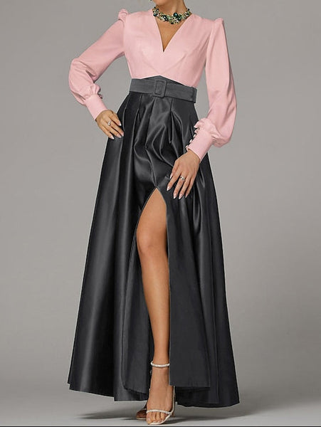 Wedding Guest Evening High Split Floor A-Line Formal Gown Dress FashionChic