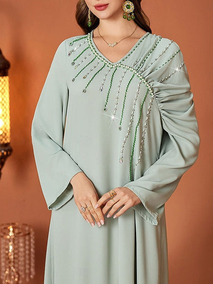 V Elegant of Bride A-Line Floor the Mother Length Neck Dress FashionChic