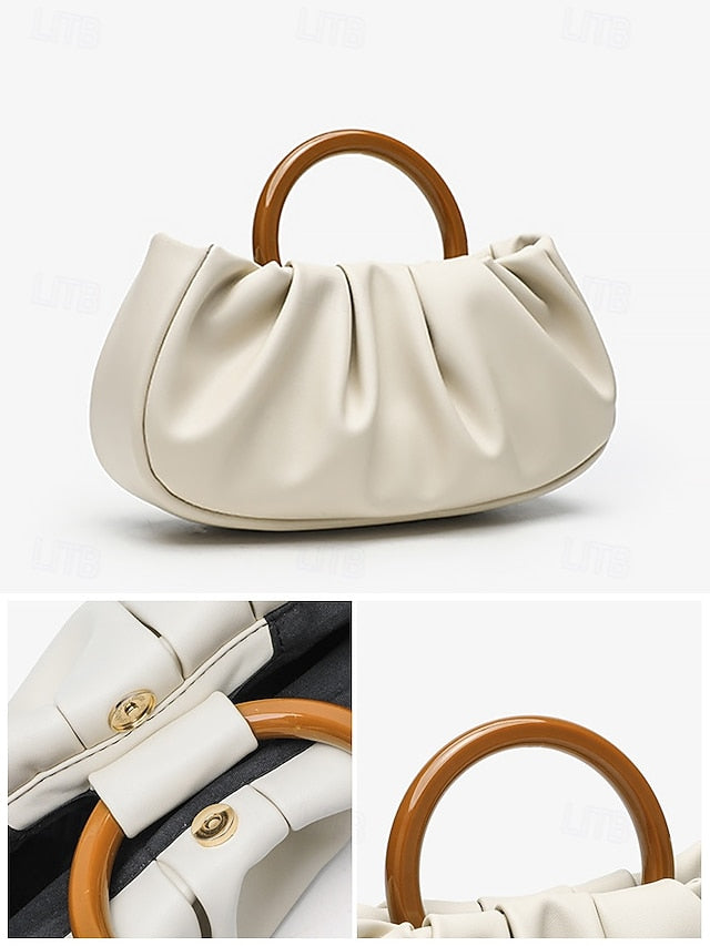 with Pleated Women's Faux Leather Acrylic Tote Bag Clutch FashionChic