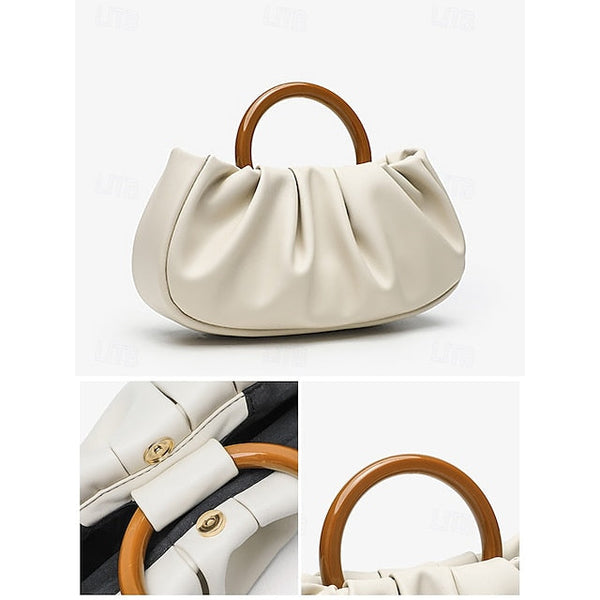 Clutch Faux with Bag Leather Women's Acrylic Tote Pleated FashionChic