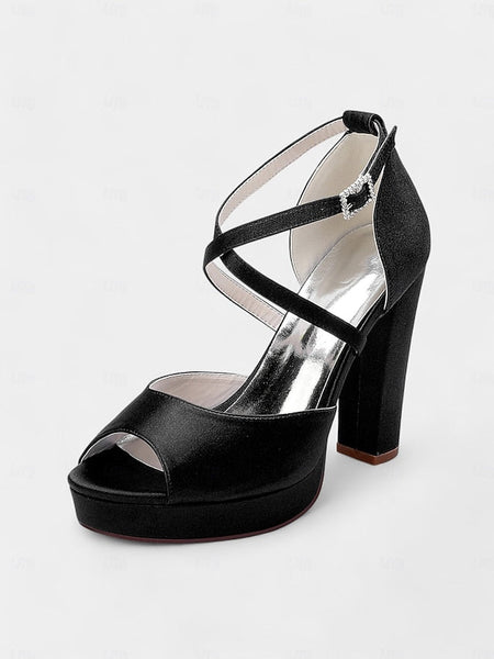High Peep and Women's Sandals Heel Platform Toe Satin with FashionChic
