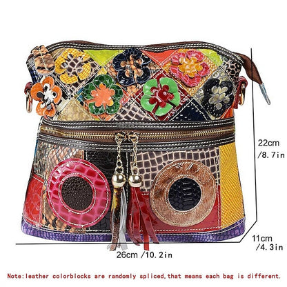 - Shoulder Women's Bag Colorful Bohemian Leather Patchwork FashionChic