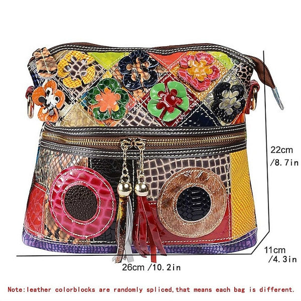 Women's Leather Shoulder Bohemian Colorful Patchwork - Bag FashionChic