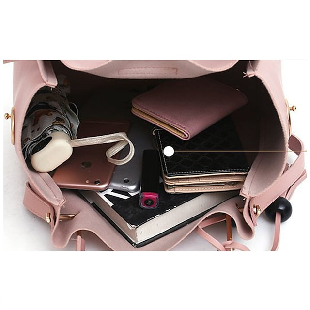 Leather Women's Set Tote 3-Piece Pink Faux - Handbag FashionChic