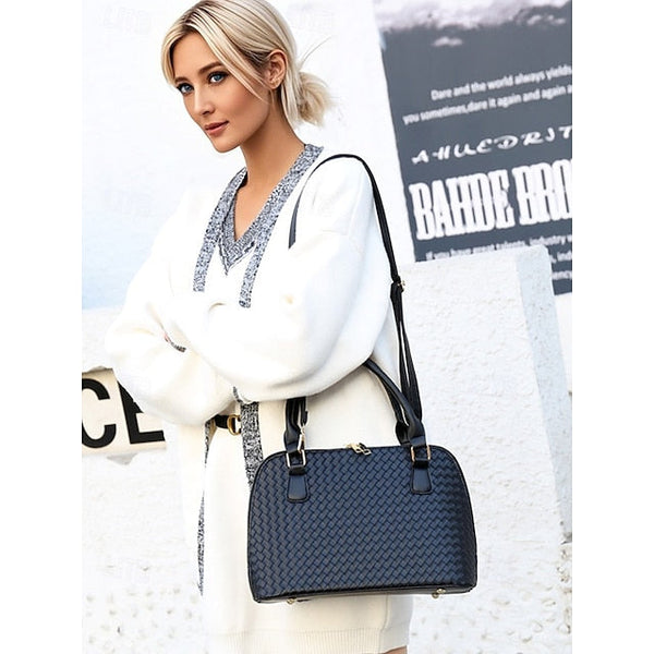 Handbag Set Brown Leather Women's Woven – 3-Piece Faux FashionChic