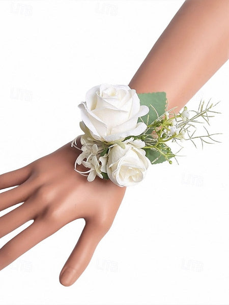 White Boutonniere and Set Corsage Rose – Wrist Elegant FashionChic