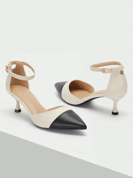 Pointed Toe Two-Tone Ankle Stylish Heel Kitten Women's FashionChic
