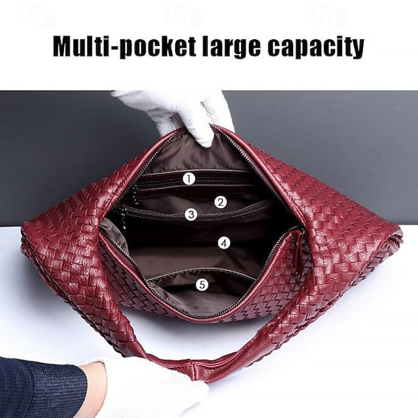 Woven Bag Faux – Burgundy Leather Hobo Women's Chic FashionChic