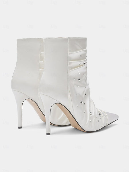 Boots with Satin Women's Ankle Rhinestone White FashionChic