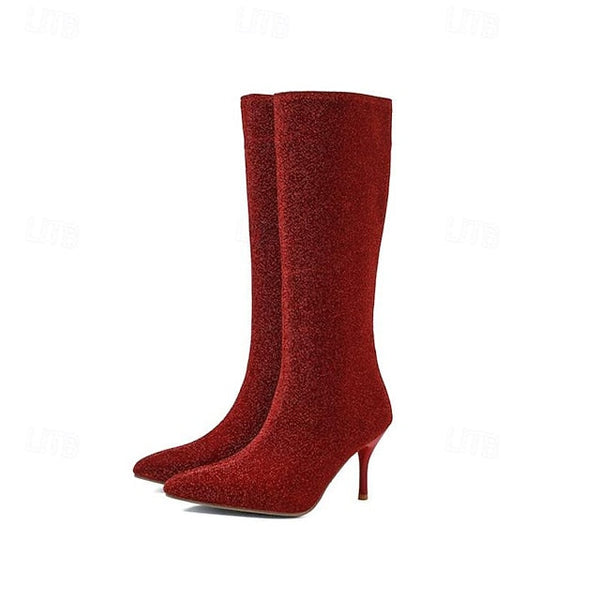 Knee-High Elegant Sparkly Stiletto Women's – Boots FashionChic