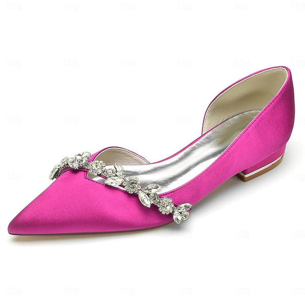 Satin White Wedding with Shoes Pointed Toe Flat Crystal and FashionChic