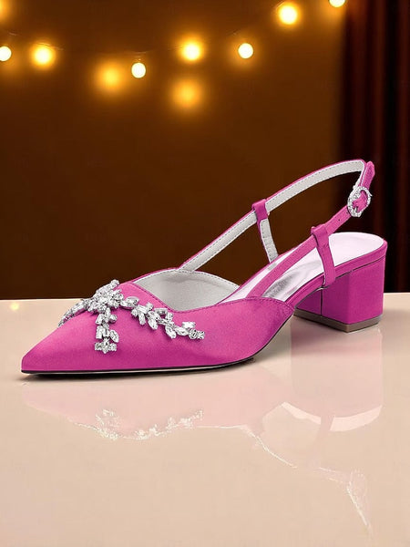 Slingback Heels Satin Black Women's FashionChic