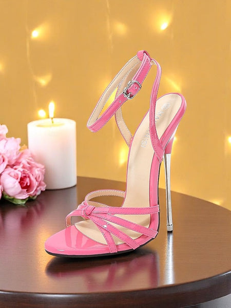 Heels Strappy Red Leather - Patent Knot Stiletto Women's FashionChic