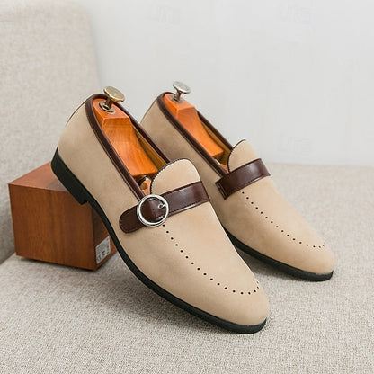 with Loafers Slip-On Suede Buckle Strap Brown Men's Faux FashionChic