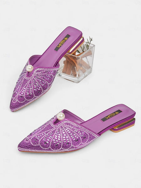 Gold with Glamorous Detail Mules Pearl Women's - Rhinestone FashionChic