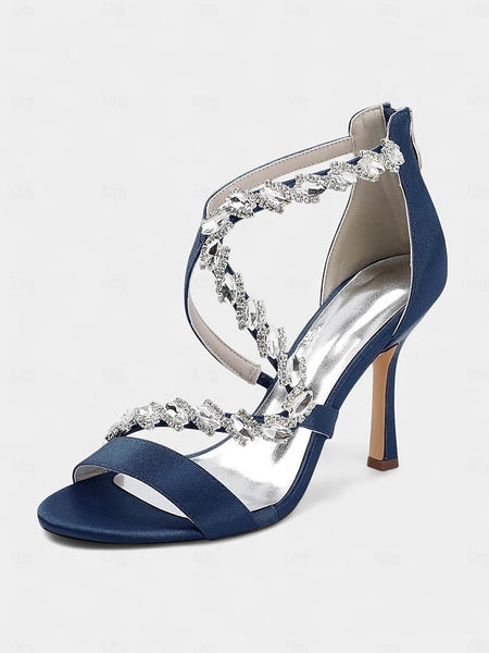 Women's Heel Sandals High White - Strappy Rhinestone FashionChic