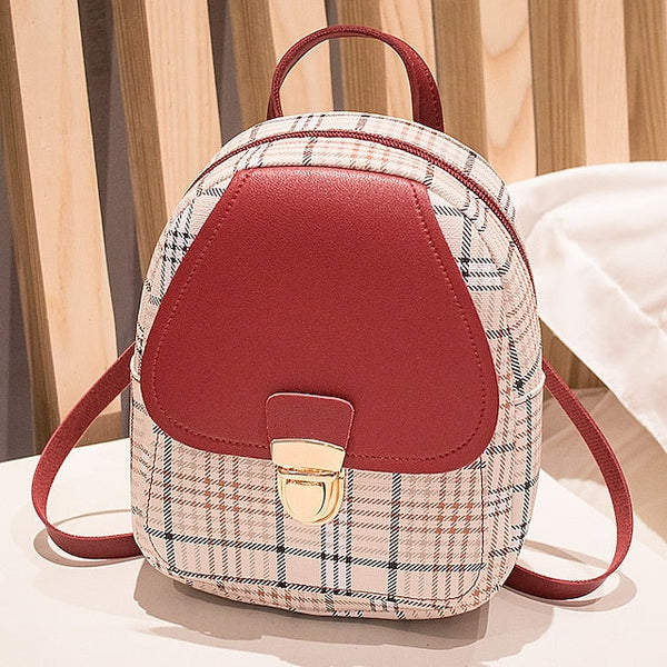 Leather Backpack Mini Buckle – with and Stylish Plaid Flap FashionChic