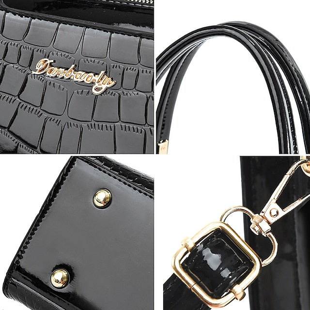 Black Crocodile Pattern Women's Elegant Handbag Leather | FashionChic