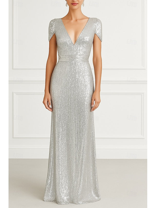 Column Wedding Elegant Gold Evening Gown Dress Black Formal FashionChic