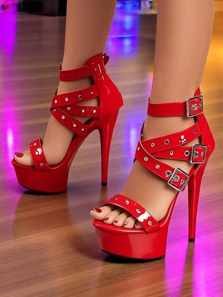Women's with Platform Straps High White Heels Buckled and FashionChic