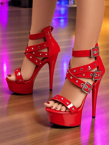 Women's with Platform Straps High White Heels Buckled and FashionChic