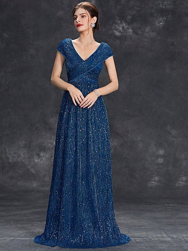 Mother Party Dress Elegant V of Bride Floor the Neck FashionChic