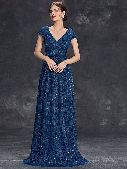 Mother Party Dress Elegant V of Bride Floor the Neck FashionChic
