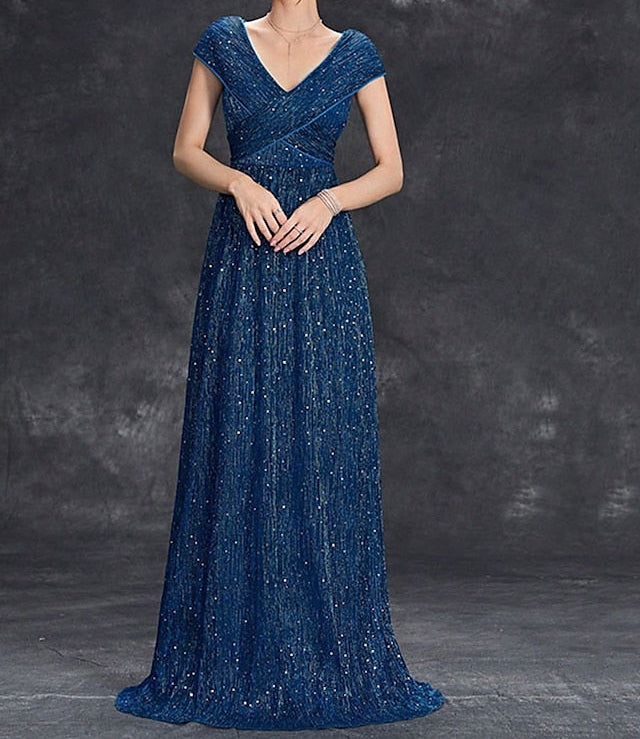 Party Floor Dress V Neck the Mother of Bride Elegant FashionChic