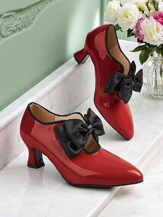 Red Women's Vintage Low Patent Shoes – 1920s Heel Leather FashionChic