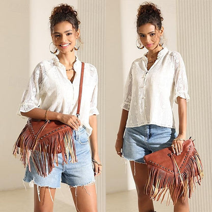 Style Leather with Women's Fringe Crossbody Bohemian Bag FashionChic
