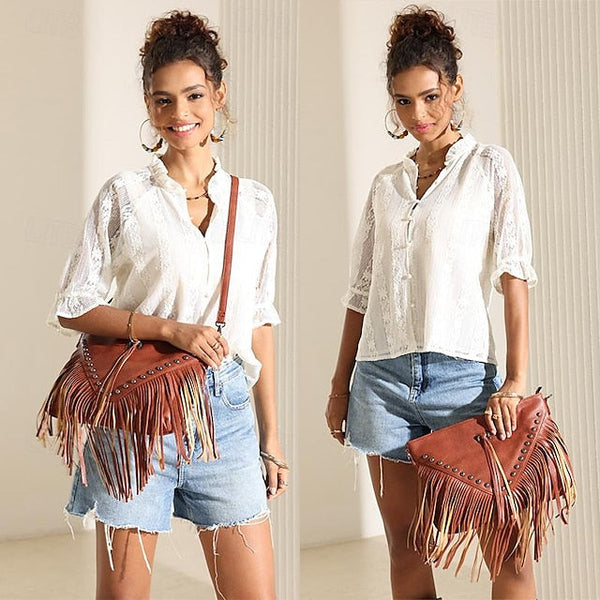 Crossbody Fringe Style Bohemian Bag with Leather Women's FashionChic