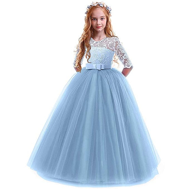 Princess Flower Kids Years Dress Prom 3-13 Lace Girl FashionChic