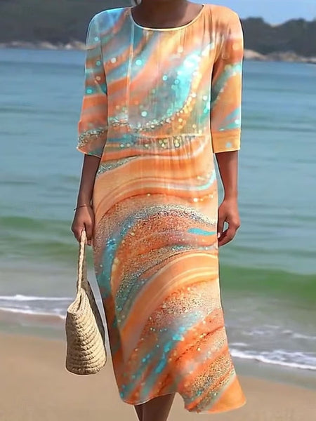Women's Maxi Dress Linen Like Breathable Lightweight Kaftan FashionChic