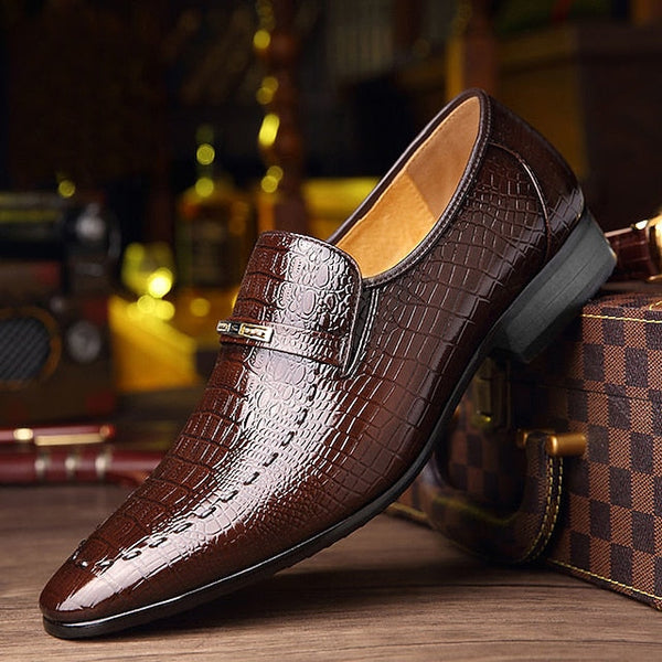 Pattern Leather Crocodile Men's Brown Faux - Loafers FashionChic