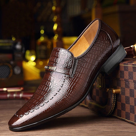 Pattern Leather Crocodile Men's Brown Faux - Loafers FashionChic