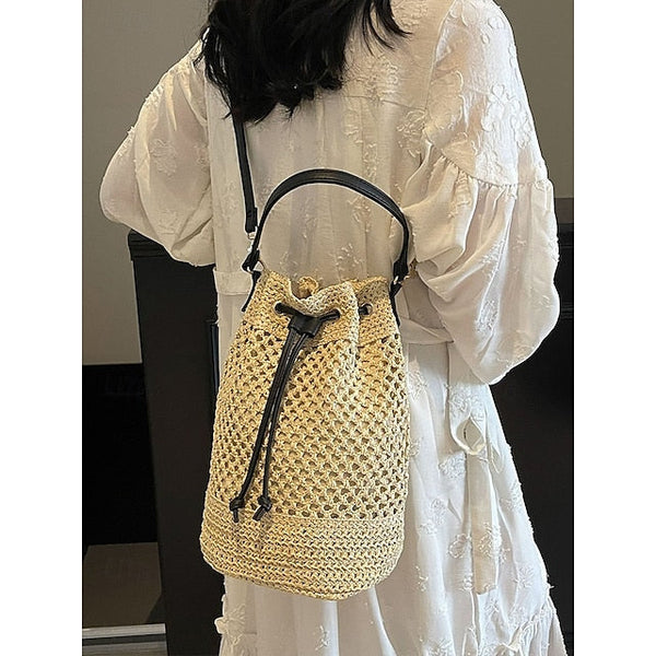 Bag - with Tote Women’s Summer Woven Drawstring Stylish Bucket FashionChic