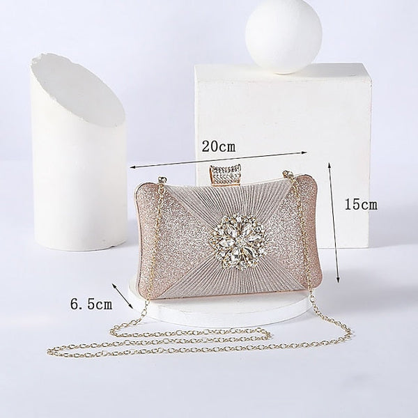 Women's Strap Elegant Gold Bag Chain Clutch with Rhinestone FashionChic