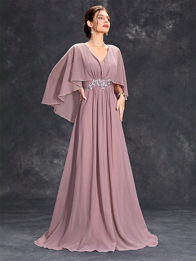 Mother V of Floor the Neck Bride Party Dress Elegant FashionChic