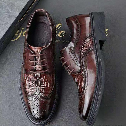 Brogue Leather Crocodile - Brown Men's Shoes Oxford FashionChic