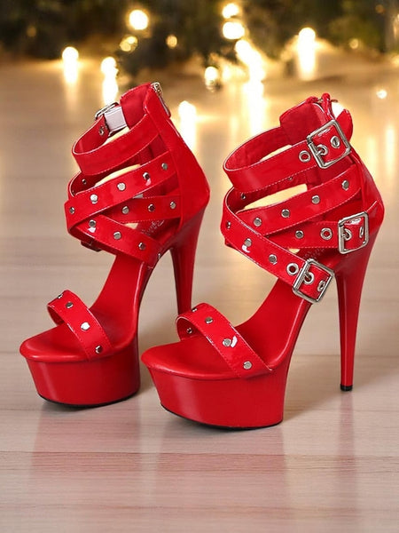 Women's with Platform Straps High White Heels Buckled and FashionChic