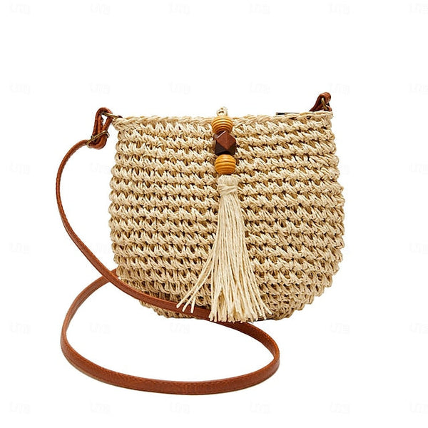 Tassel Women's Bag Woven Boho Handbag – Straw Crossbody FashionChic
