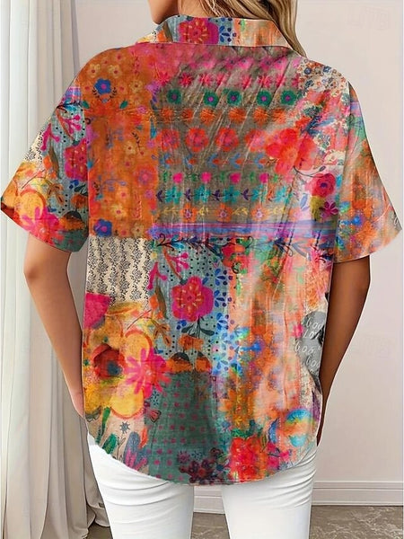 Women's Shirt Long Sleeve Button Down Blouse Floral Graphic FashionChic