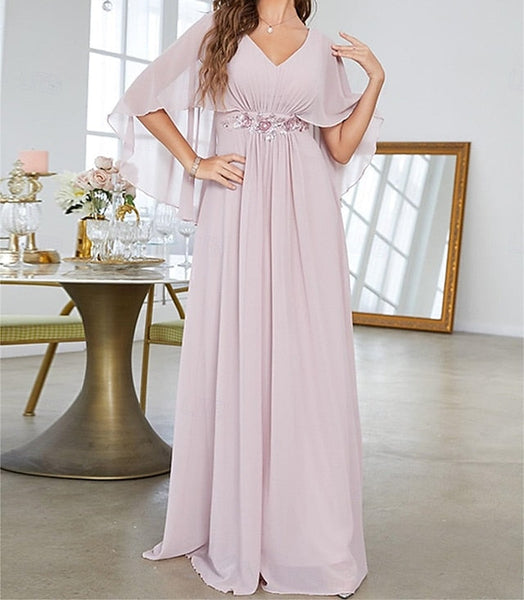 of Mother Dress the Floor Neck Bride Elegant V Party FashionChic