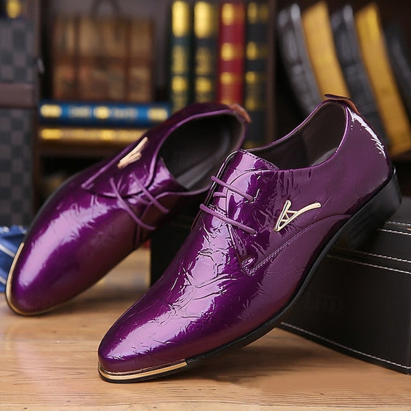 Dress – Purple Shoes Men's Lace-Up Bold Patent Shiny FashionChic